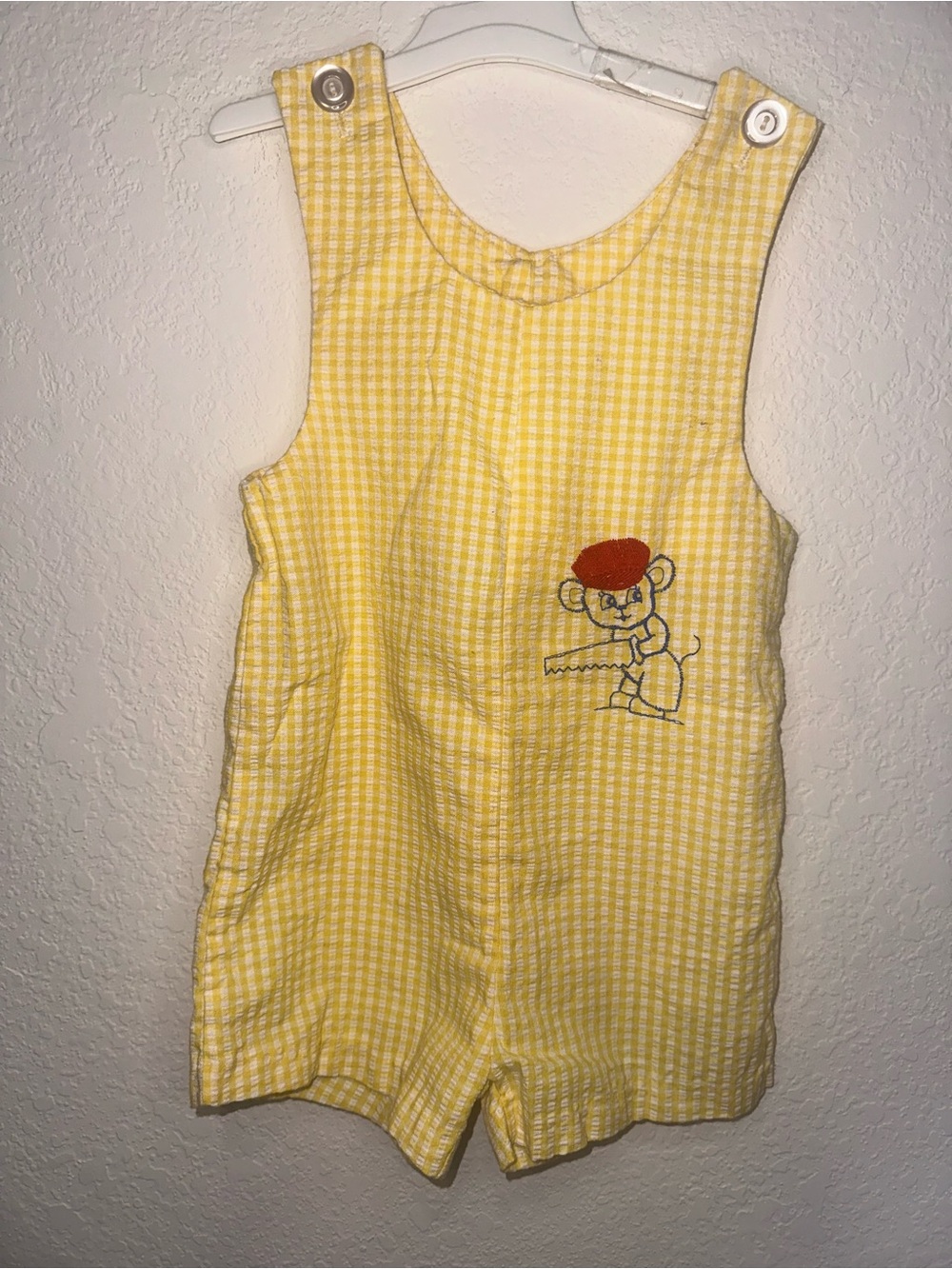 Vintage Royal Heir Yellow Gingham Romper with embroidered graphic Size 4T